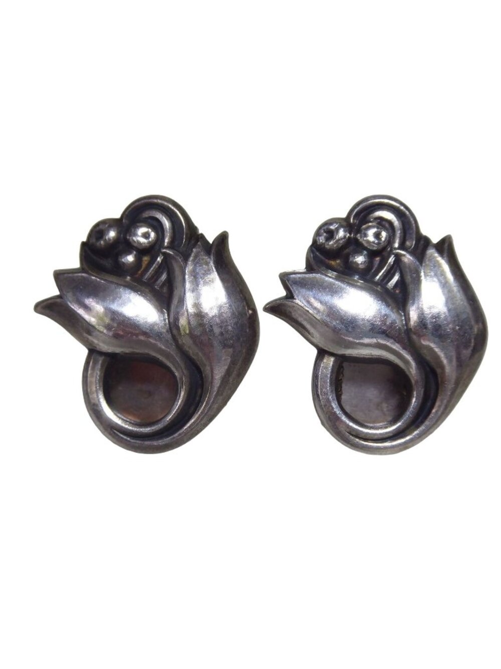 Vintage Signed Georg Jensen #100A Sterling Silver Tulip Dress Clips Denmark